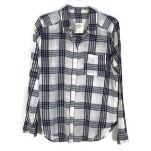Abercrombie Shirt Button up plaid Navy Blue White Womens size Medium